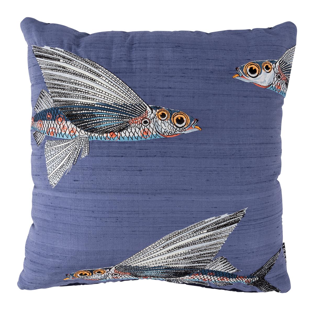 MOOOI Embroidered Flying Coral Fish Decorative Cushion - Blue