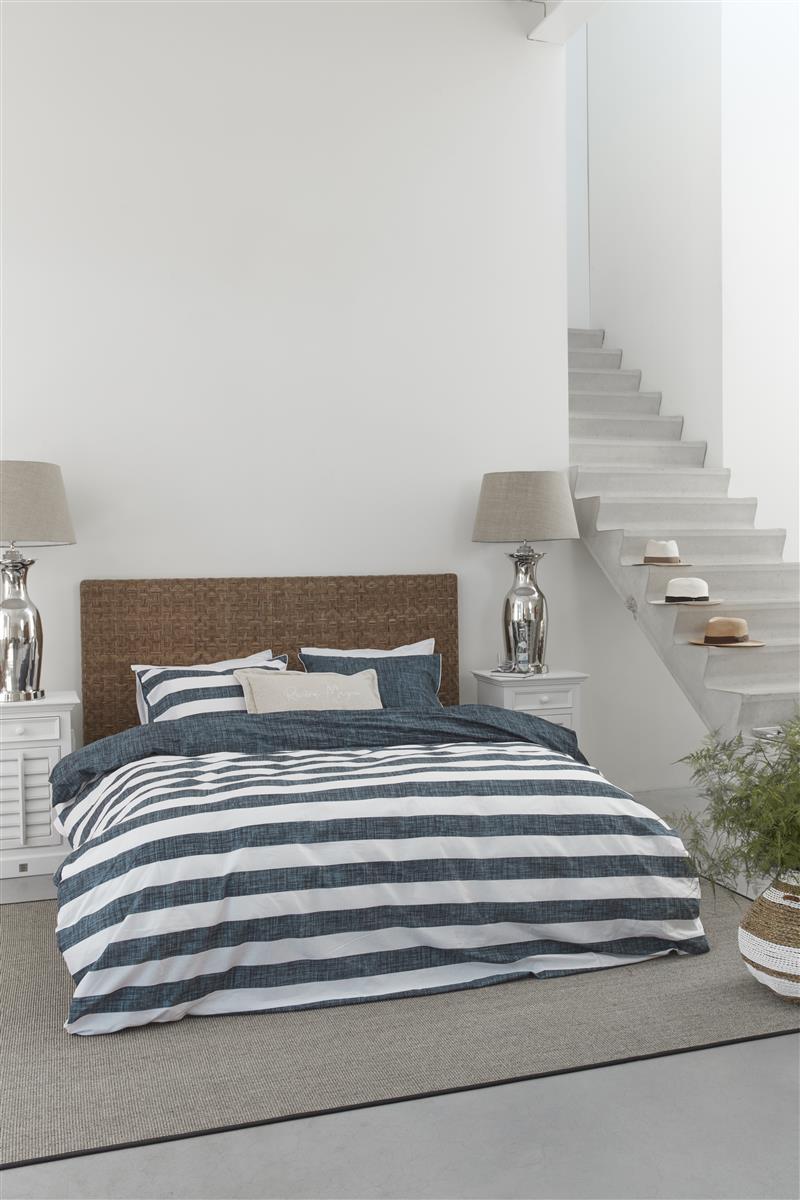Riviera Maison Lindy Lines dekbedovertrek - Marineblauw