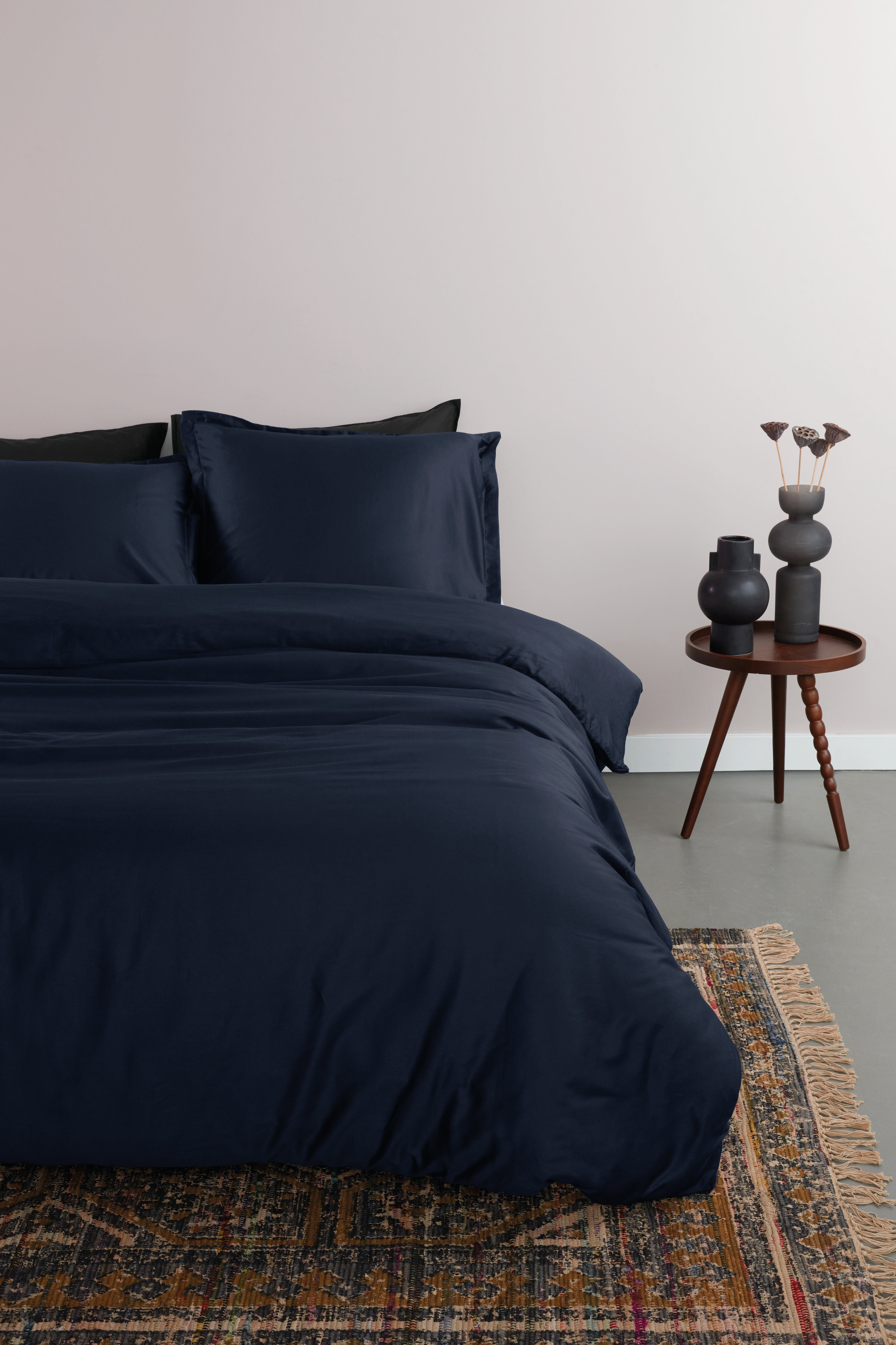 Ambiante Satin Uni dekbedovertrek - Marineblauw