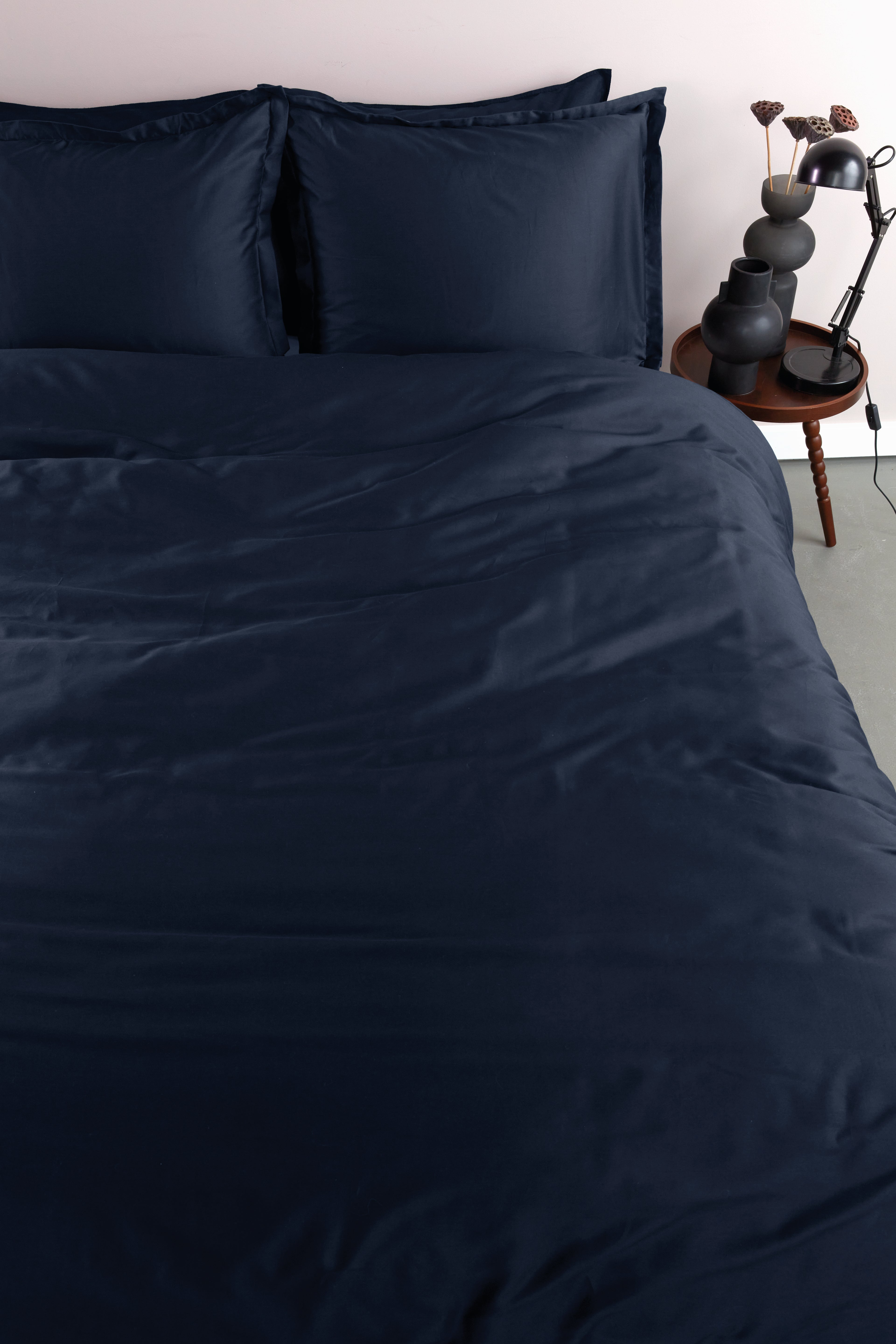 Ambiante Satin Uni dekbedovertrek - Marineblauw
