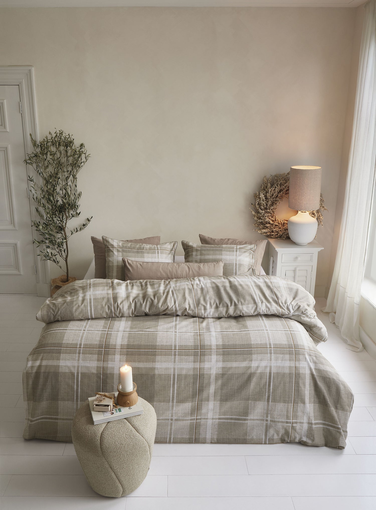 Rivièra Maison Tartan Check Dekbedovertrek - Zand