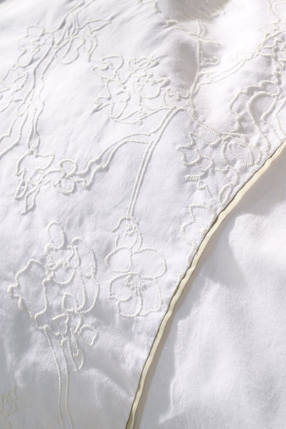 Broderie Fleurie Duvet Cover - White