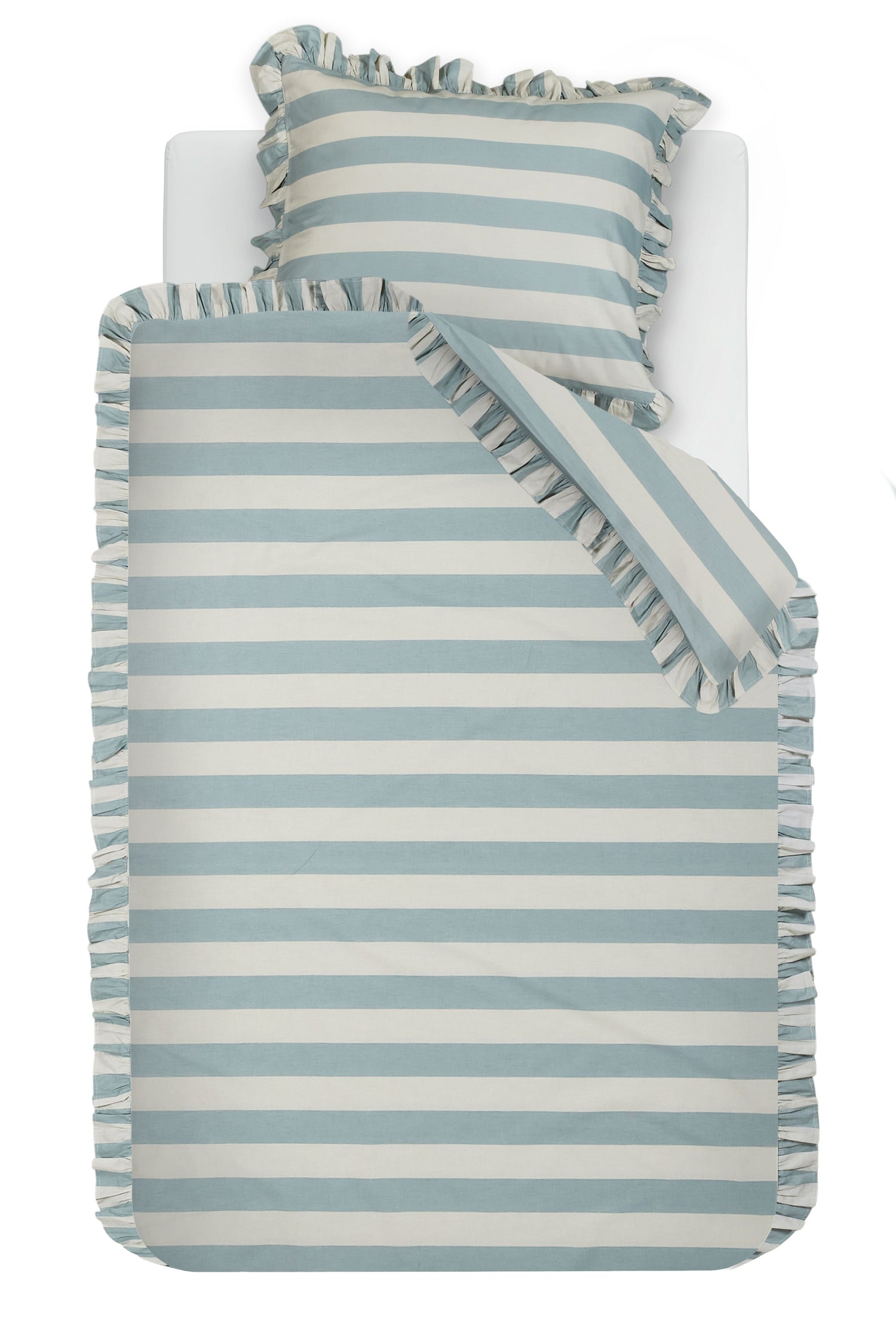 Striped Ruffle Dekbedovertrek - Blauw
