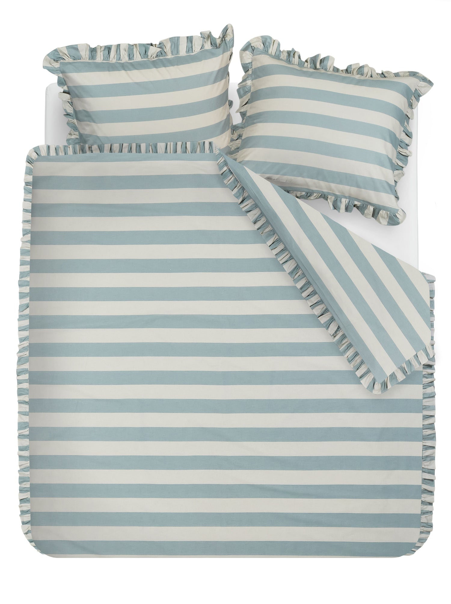 Striped Ruffle Dekbedovertrek - Blauw