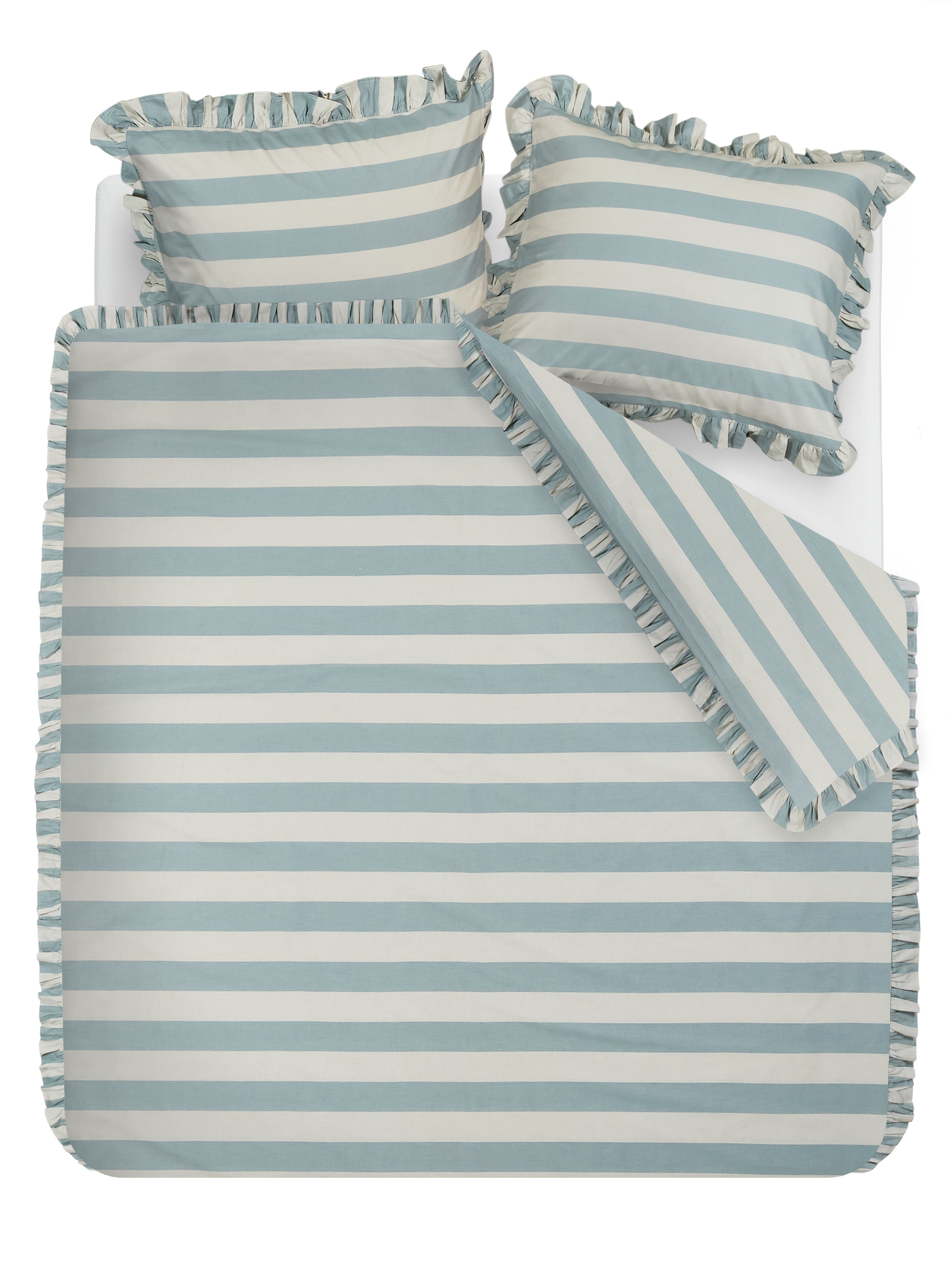 Striped Ruffle Dekbedovertrek - Blauw