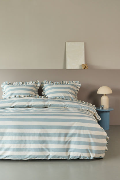 Striped Ruffle Dekbedovertrek - Blauw